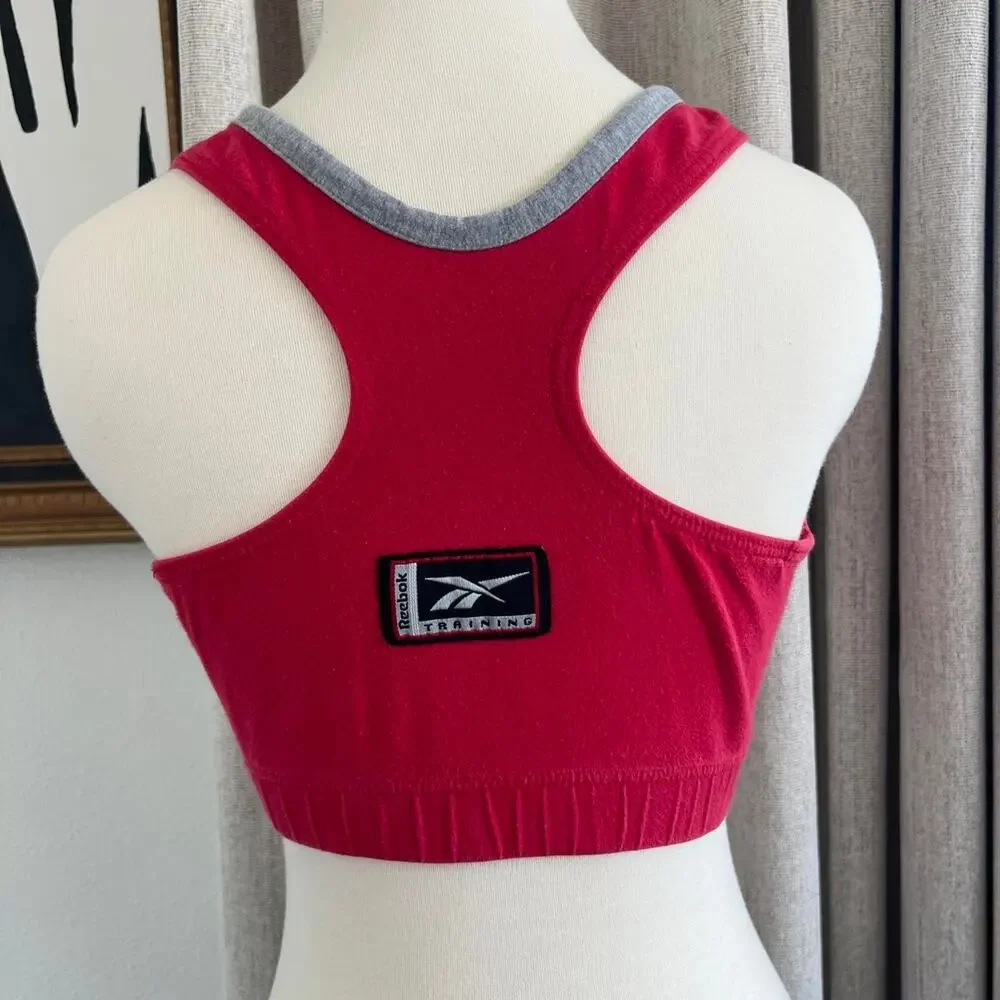 Reebok Vintage 90s Red Grey Sports Bra Sporty Cotton Made in USA Women's M/L